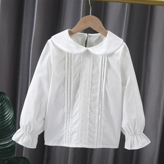 NAISIBABY Girls Long Sleeve Shirt, Cotton Fashion Buttons Pleated Casual Formal Tops White 7T