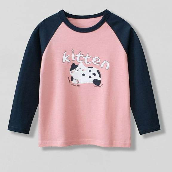 NAISIBABY Girls Long Sleeve T-Shirt, Crewneck Cute Prints Cotton Soft Casual Pullover Raglan Tee Pink 2T