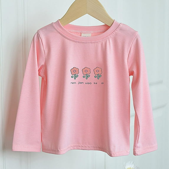 NAISIBABY Girls Long Sleeve T-Shirt, Floral Prints Cotton Casual Round Neck Comfortable Tee Pink 3T