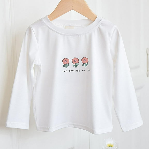 NAISIBABY Girls Long Sleeve T-Shirt, Floral Prints Cotton Casual Round Neck Comfortable Tee White 6T