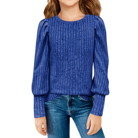 NAISIBABY Girls Long Sleeve T-Shirt, Soft Knitted Crewneck Casual Fashion Kids Spring Clothes Tops Blue 13T