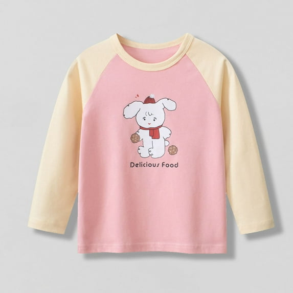 NAISIBABY Girls Long Sleeve T-Shirt, Sweet Graphic Comfy Cotton Crew Neck Casual Raglan Tee Pink 5T