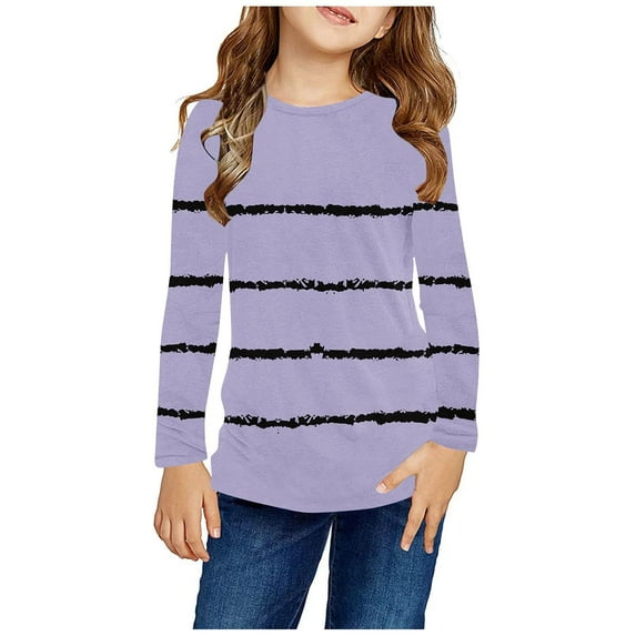NAISIBABY Girls Long Sleeve Tops, Casual Crew Neck Classic Stripes Kids Basic Blouse Purple 7T