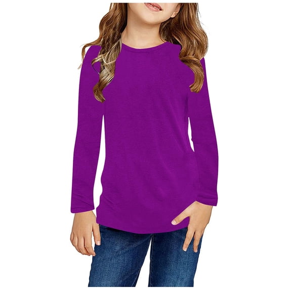 NAISIBABY Girls Long Sleeve Tops, Casual Pullover Solid Color Kids Basic Blouse Purple 11T