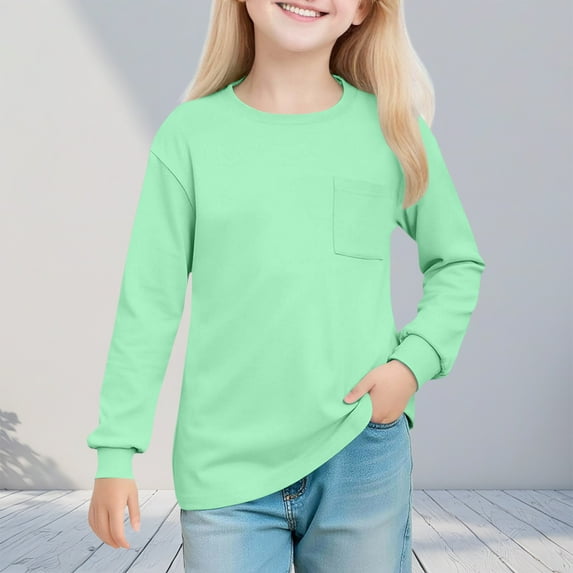 NAISIBABY Girls Long Sleeve Tops, Soft Comfy Pullover Crew Neck Casual Fashion Spring Fall T Shirt Army Green 11T