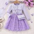 thumbnail image 1 of NAISIBABY Girls Mesh Dress, Plaid Prints Ruffled Long Sleeve Casual Princess Dress with Bag Purple 5-6T, 1 of 1
