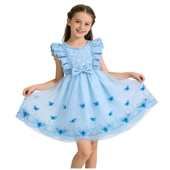NAISIBABY Girls Mesh Ruffles Dress Size 6, Sleeveless Princess Tulle Floral Embroidery Birthday Wedding Party Dress (3-8T)