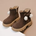 thumbnail image 1 of NAISIBABY Girls Mid Calf Boots, Thicken Sole Cute Bow with Pom Side Zipper Kids Fall Winter Fashion Boots Brown 12.5(Little Kids), 1 of 4