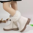 thumbnail image 1 of NAISIBABY Girls Mid-Cut Boots, Comfort Heels Side Zipper PU Leather Winter Fashion Fluffy Boots Beige, 1 of 7