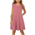 thumbnail image 1 of NAISIBABY Girls Midi Dress, Crew Neck Solid Color Ruffle Sleeve Ruffle A-Line Sundress Pink 11-12T, 1 of 8