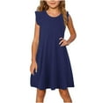 thumbnail image 1 of NAISIBABY Girls Midi Dress, Solid Color Ruffle Sleeve Crew Neck Ruffle A-Line Sundress Navy 4-5T, 1 of 8