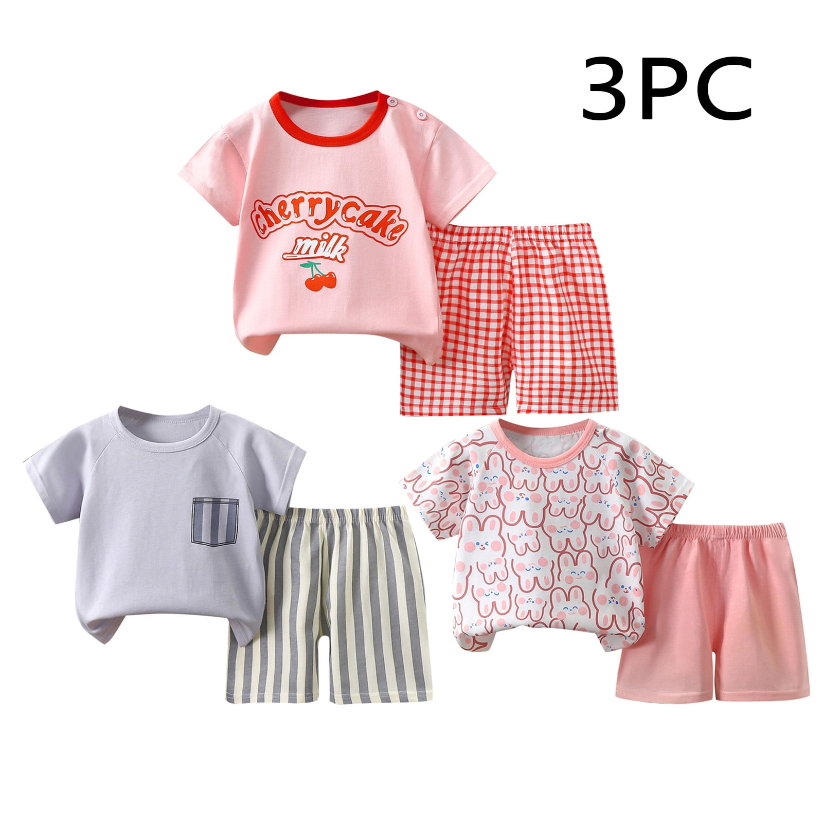 NAISIBABY Girls Mix and Match Outfit 3 Pack, Crew Neck Graphic Tees Casual Shorts Cotton Sets 4-5T