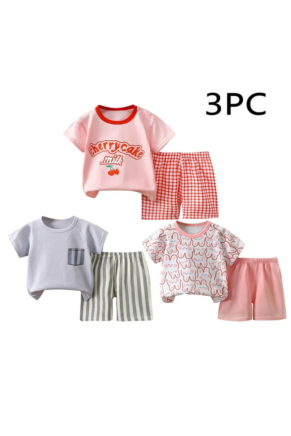 Girls Mix and Match Outfit 3 Pack, Crew Neck Graphic Tees Casual Shorts Cotton Sets 4-5T