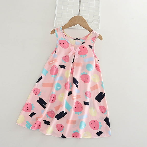 NAISIBABY Girls Nightgown Pajamas, Sleeveless Cotton Sleepshirt Cute Bow Ruffles Summer Comfy Sleepwear Pink 2T