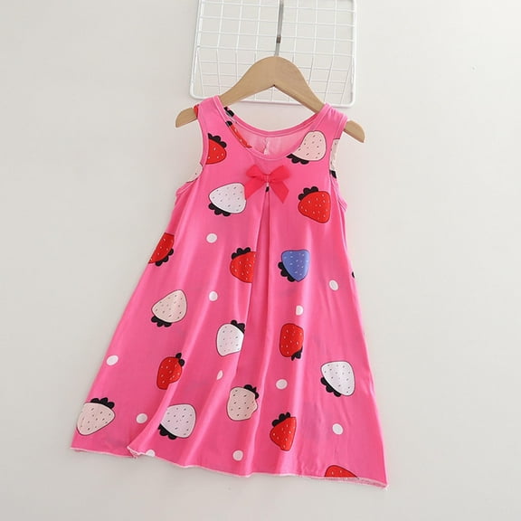 NAISIBABY Girls Nightgown Pajamas, Sleeveless Cotton Sleepshirt Cute Prints Summer Ruffles Sleepwear Pink 2T