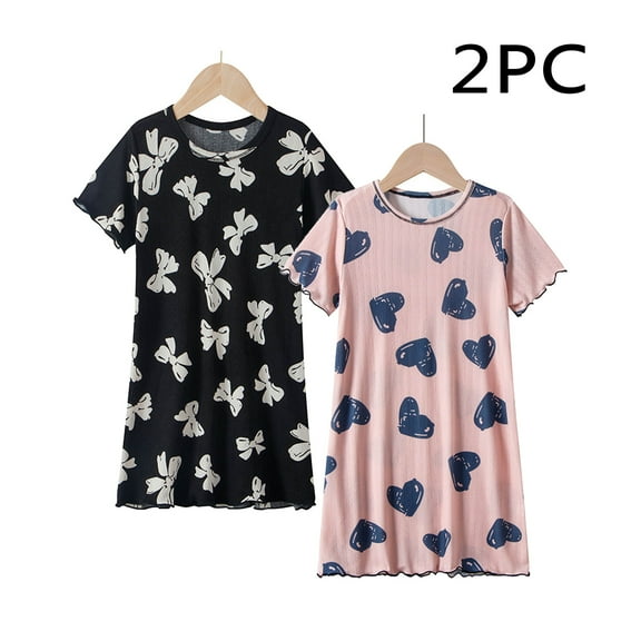 NAISIBABY Girls Nightgowns 2 Pack, Ice Silk Short Sleeve Sleep Shirt Night Dress Pajamas 3-4T