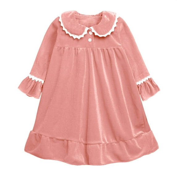 NAISIBABY Girls Nightgowns, Christmas Sleeping Skirt Long Sleeve Solid Color Causal Home Clothes Pink 2-3T