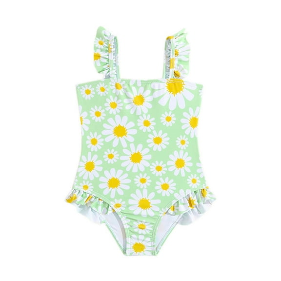 NAISIBABY Girls One Piece Swimsuit, Floral Prints Ruffled Strap Beach Bikini Bathing Swimwear Mint Green 5-6T