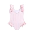 thumbnail image 1 of NAISIBABY Girls One-Piece Swimsuit Size 8, Ruffle Striped Quick Dry Cute Swimwear Summer Beach Bathing Suit Pink, 1 of 9