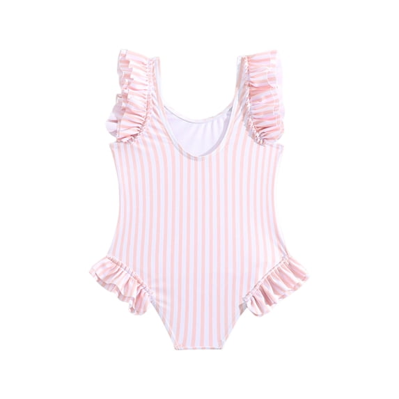 NAISIBABY Girls One-Piece Swimsuit Size 8, Ruffle Striped Quick Dry Cute Swimwear Summer Beach Bathing Suit Pink