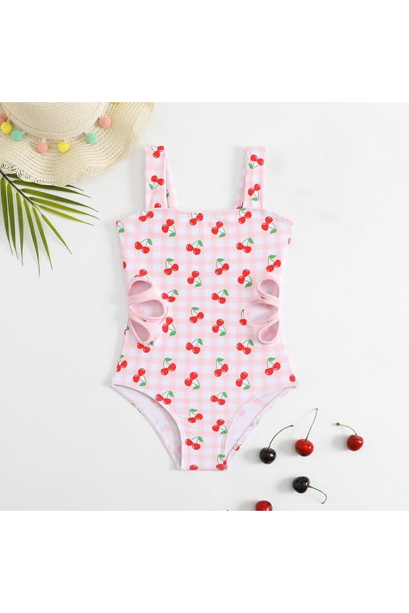 Girls One-Piece Swimsuit, Soft Stretch Quick Dry Hollow Out Prints Summer Beach Bathing Suit Pink 6T