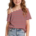 thumbnail image 1 of NAISIBABY Girls One-Shoulder T-Shirt, Striped Graphic Short Sleeve Summer Trendy Kids Casual Tee Red Size 8, 1 of 9