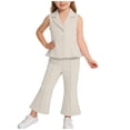 thumbnail image 1 of NAISIBABY Girls Outfit 2-Piece, Sleevless Collar Ruffles Tops with Wide-Leg Pants Summer Wedding Party Clothing Set Beige 6T, 1 of 6