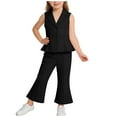 thumbnail image 1 of NAISIBABY Girls Outfit 2-Piece, Sleevless Collar Ruffles Tops with Wide-Leg Pants Summer Wedding Party Clothing Set Black 3T, 1 of 7