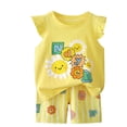 thumbnail image 1 of NAISIBABY Girls Outfit Set, Graphic Ruffles Short Sleeve Tee and Shorts Summer Casual Clothes 2-Piece Yellow 2T, 1 of 5