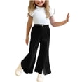 thumbnail image 1 of NAISIBABY Girls Outfit Set, Ruffles Short Sleeve T-Shirt with Flat Fornt Wide Pants Cute Fashion Clothes 2-Piece Black 7T, 1 of 9