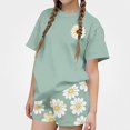 thumbnail image 1 of NAISIBABY Girls Outfit Sets 2-Piece, Graphic Short Sleeve T-Shirt and Shorts Summer Clothes Green Size 13, 1 of 6