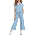 thumbnail image 1 of NAISIBABY Girls Outfit Sets 2-Piece, V-Neck Short Sleeve T-Shirt & Straight Leg Capri Pants Kids Fashion Clothes Blue Size 8, 1 of 9