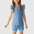 thumbnail image 1 of NAISIBABY Girls Outfit Sets 2PC, Cotton Ruffles Sleeveless Tops Dolphin Shorts Casual Kids Summer Active Clothes Blue 4-5T, 1 of 9