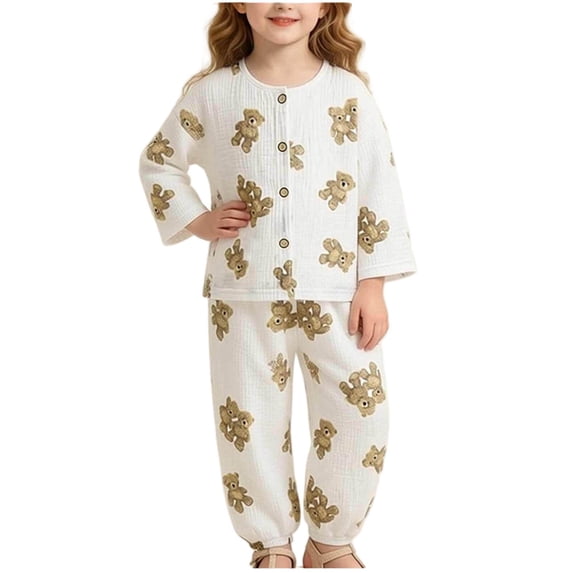NAISIBABY Girls Outfit Sets,Air-Conditioned Long Sleeve Tops+Pants Homewear 2PC Clothes White Size 11