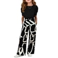 thumbnail image 1 of NAISIBABY Girls Outfit Sets, Bubble Sleeve T-Shirt & High Waist Flare Leg Pants Kids Fashion Outfits 2-Piece Black 11T, 1 of 4