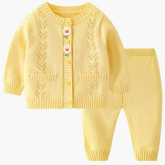 NAISIBABY Girls Outfit Sets, Casual Cute Warm Long Sleeved Top Long Pants Kids Knitted Sets Yellow 1-2T