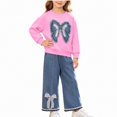 thumbnail image 1 of NAISIBABY Girls’Outfit Sets, Chic Casual Bow Crewneck Long-Sleeve Sweatshirt + Jeans with Functional Pockets 2PC Sets Hot Pink Size 5T, 1 of 6