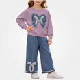 thumbnail image 1 of NAISIBABY Girls’Outfit Sets, Chic Casual Bow Crewneck Long-Sleeve Sweatshirt + Jeans with Functional Pockets 2PC Sets Purple Size 2T, 1 of 6