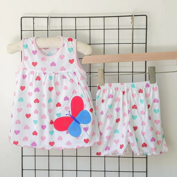 NAISIBABY Girls Outfit Sets, Heart Prints Sleeveless Tops Elastic Waist Shorts Casual Cotton 2-Piece Multicolor 1-2T