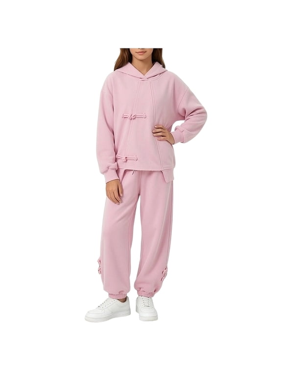 Girls Outfit Sets Long Sleeve Elastic Sweatshirts&Sweatpants Casual 2-Piece Sets Pink Size 6