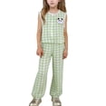 thumbnail image 1 of NAISIBABY Girls Outfit Sets, Plaid Sleeveless Button-Up Tops and Pants 2-Piece Kids Fashion Casual Clothing Sets Green 1T, 1 of 4