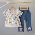 thumbnail image 1 of NAISIBABY Girls Outfit Sets, Short Sleeve Floral Tops Flare Cotton Jeans Summer Casual 2-Piece White 5-6T, 1 of 7