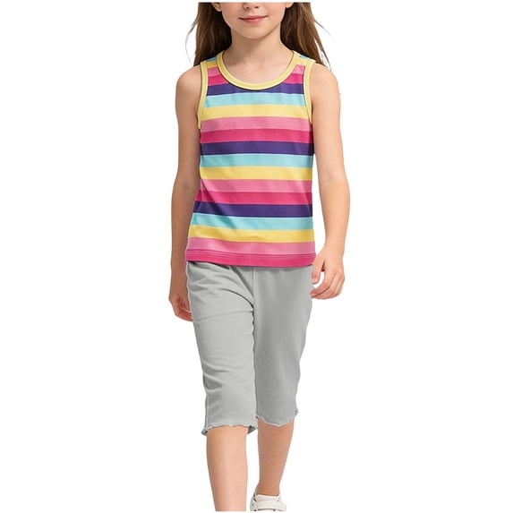 NAISIBABY Girls Outfit Sets, Striped Tank Tops and Capri Pants 2-Piece Summer Cotton Comfort Fashion Clothes Gray Size 3