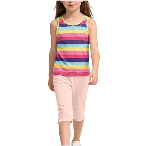NAISIBABY Girls Outfit Sets, Striped Tank Tops and Capri Pants 2-Piece Summer Cotton Comfort Fashion Clothes Pink Size 3