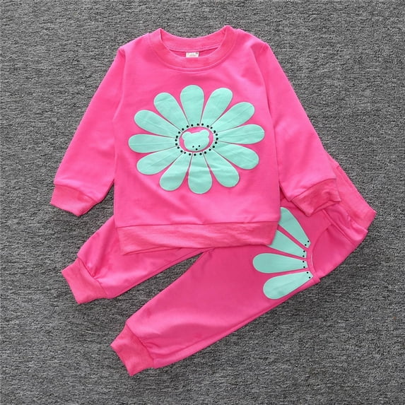NAISIBABY Girls Outfit Sets, Sunflower Prints Casual Pants Pullover Sweatshirts Athleisure 2 Piece Hot Pink 2T