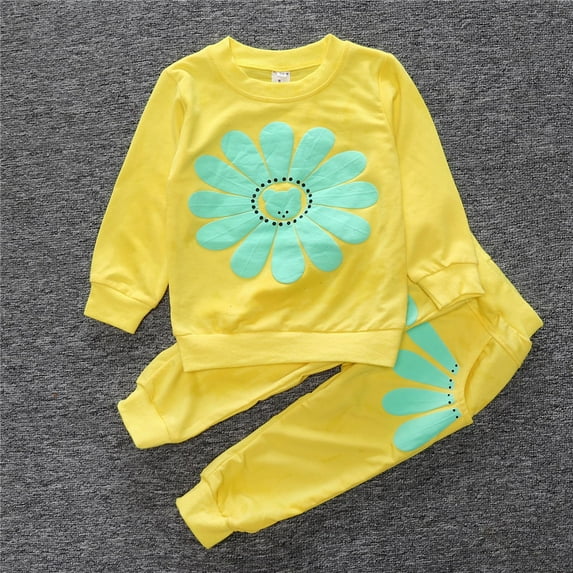 NAISIBABY Girls Outfit Sets, Sunflower Prints Casual Pants Pullover Sweatshirts Athleisure 2 Piece Yellow 3T