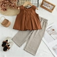 thumbnail image 1 of NAISIBABY Girls Outfits 2-Piece, Comfort Ruffles Sleeveless Tops with Striped Pants Summer Playwear Sets Coffee 4-5T, 1 of 9