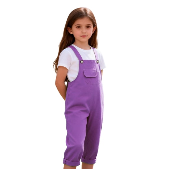 NAISIBABY Girls Overalls Jumpsuit, Bib Pocket Rolled Straight Leg Loose Cute Summer Casual Fashion Romper Purple 2T