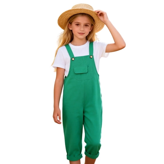 NAISIBABY Girls Overalls Jumpsuit, Loose Cute Bib Pocket Rolled Straight Leg Summer Casual Fashion Romper Green 3T