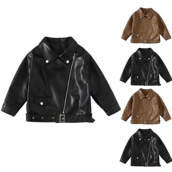 NAISIBABY Girls PU Leather Jacket 10T, Full Zipper Lapel Long Sleeve Kids 2025 Fashion Motorcycle Outerwear Black(2-14T)